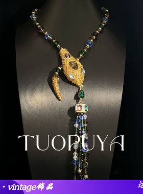 复古精致蛇头镶彩钻长款项链大气