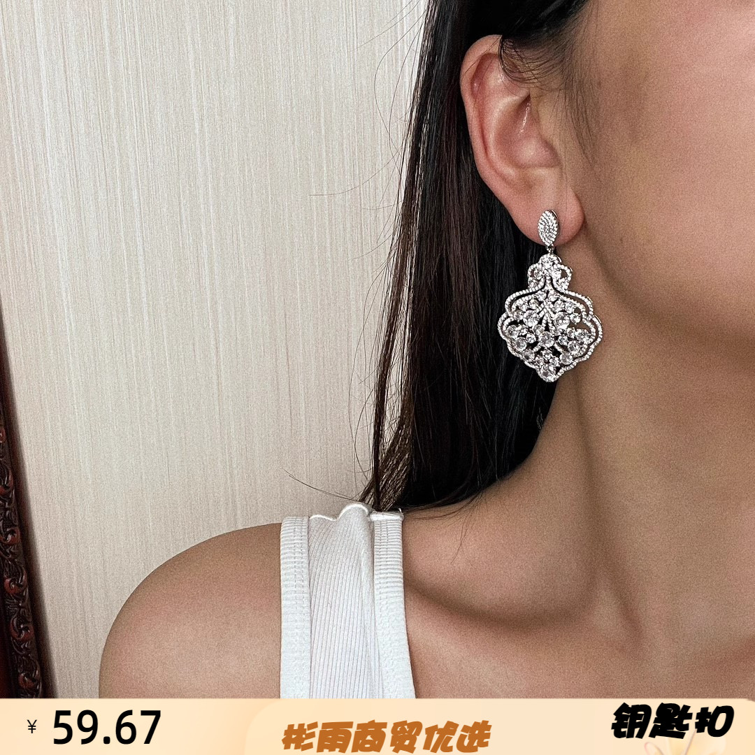 原创设计人造水晶花朵夸张气耳环