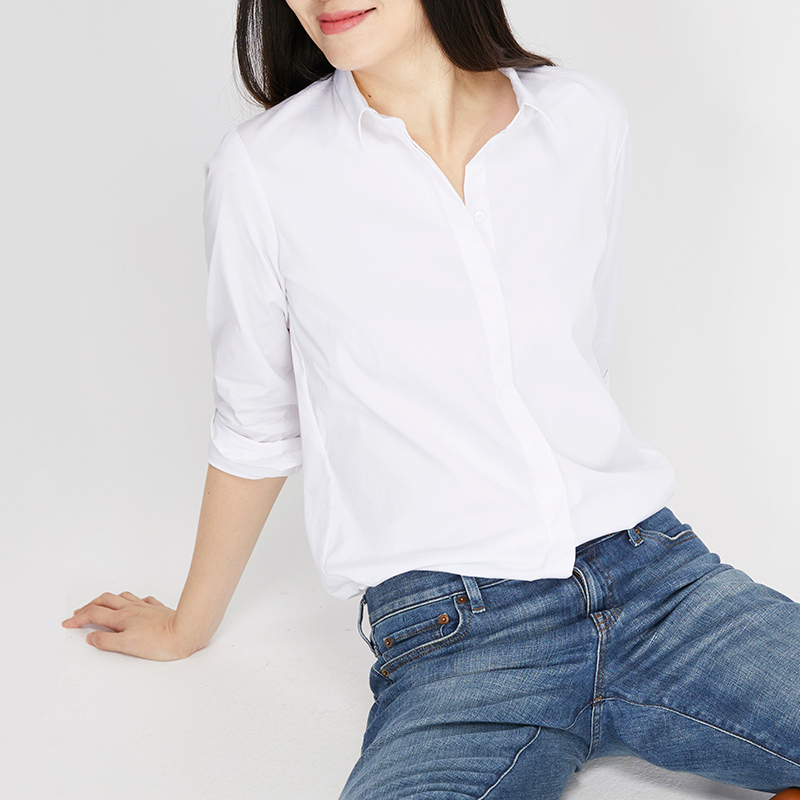 白襯衫女長袖休閑chic早秋2018新款 棉通勤村衫寬松 ol職業裝襯衣