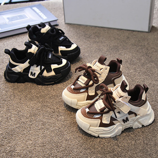 男童鞋子网面透气运动鞋防滑2025春秋新款儿童鞋女童老爹鞋中小童