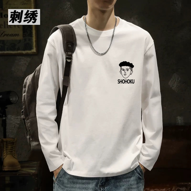 网红同款刺绣纯棉T恤男装新款春秋季圆领时尚休闲长袖百搭上衣男,男装,卫衣,淘宝优惠券,粉丝福利购,淘宝优惠卷