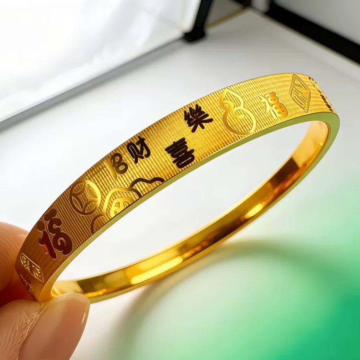 36金包银定制SZ333卡6CNC福字吉言手镯圈口50-66足银25g包金1克