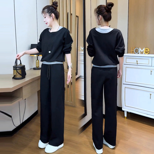 休闲套装 卫衣阔腿裤 女2025秋季 洋气显瘦假两件长袖 两件套 新款 时尚