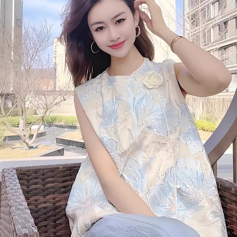 新中式国风时尚套装女2025夏新款设计感无袖上衣高腰阔腿裤两件套