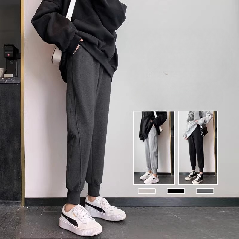 灰色运动裤女小个子春秋款宽松束脚卫裤显瘦冬季加绒休闲哈伦裤子