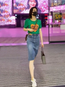 搭配一整套显瘦正肩短袖 休闲小香风套装 夏装 t恤牛仔半身裙两件套