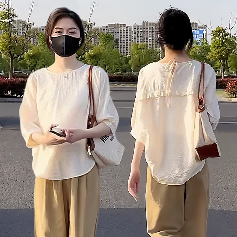 设计感小衫短袖衬衫女夏2025新款宽松遮肚洋气减龄娃娃衫雪纺上衣