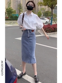 女开叉牛仔半身裙套装 盐系轻熟两件套高级感时尚 减龄百搭气质衬衫