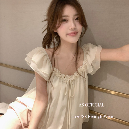 AS OFFICIAL-爆嗲嗲2.0心动氛围flower·小飞袖立体花边小衫27022