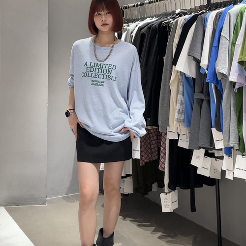 OPEN-26年夏上新简约字母印花宽松薄款长袖T恤71702