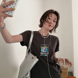 复古小男孩白墨印花正肩小版 FISH 式 T恤626135 水洗炒色短袖