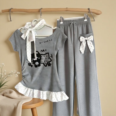 女童春夏新款猫咪波点卫衣套装