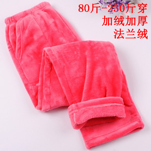 胖奶奶加厚睡裤女冬特大码200斤老太太保暖带兜老人法兰绒家居裤