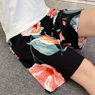 老人夏装睡裤女纯棉绸特大码200斤老太太花色短裤奶奶绵绸家居裤