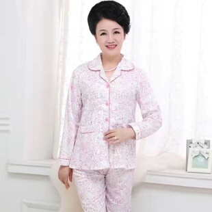 婆婆春装睡衣女纯棉长袖长裤加肥加大码老太太休闲家居服老人套装