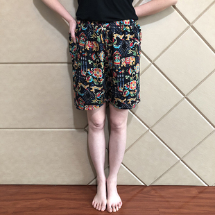 婆婆人造棉阔腿裤 中老年夏天透气空调睡裤 女纯棉绸妈妈五分短裤