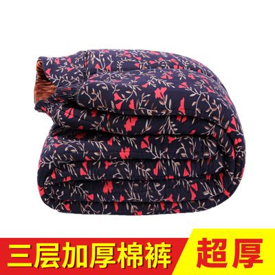 奶奶保暖棉裤碎花三层加厚家居裤