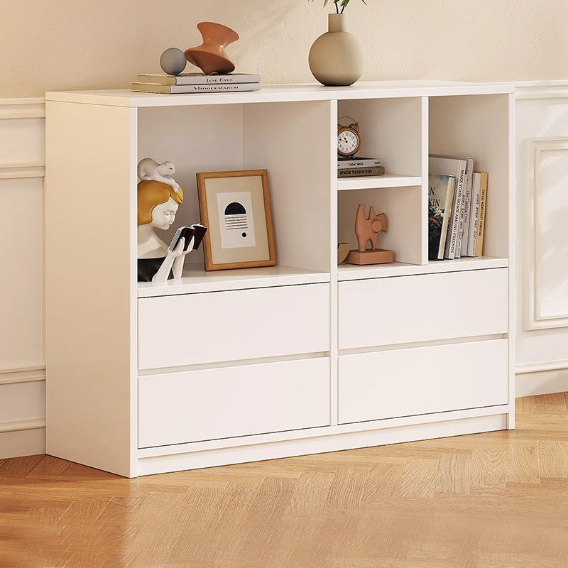实木白色矮书柜电视柜一体自由组合收纳柜现代简约家用客厅储物柜