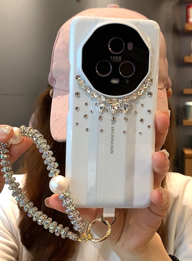 新款适用华为荣耀magic5至臻版手机壳带挂绳奢华水钻4/3pro秒变款6高级感女款手链高端白色仙女时尚镶钻腕带