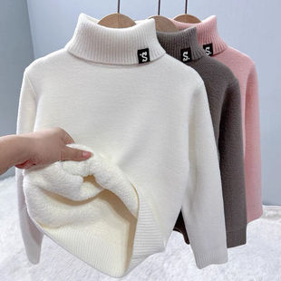 软糯不起球儿童一体绒毛衣女童纯色打底衫加绒加厚男童高领针织衫