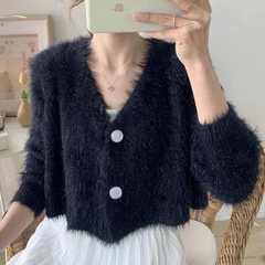 Fairy purple sweater cardigan women's autumn new short mink cashmere mohair sweater