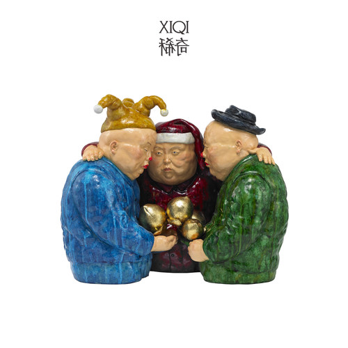 稀奇艺术风限量桃园三结义雕塑