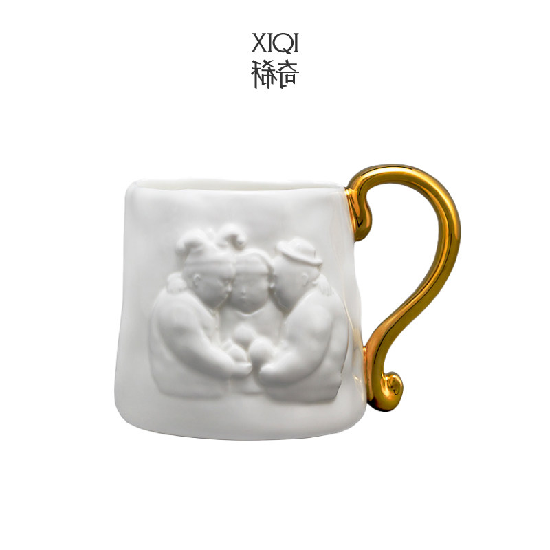 稀奇艺术桃园三结义浮雕骨瓷杯个性水杯子礼品描金把手骨瓷杯,家居饰品,搞怪杯子,淘宝优惠券,粉丝福利购,淘宝优惠卷