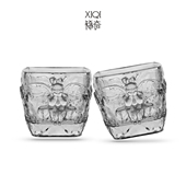 稀奇艺术现代方形水晶玻璃天使浮雕威士忌酒水杯两只装 生日礼物
