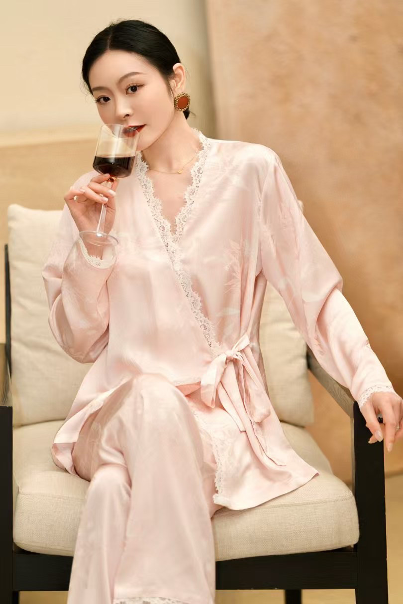 法式睡衣女性感蕾丝高级感纯欲风日系真丝睡衣女系带家居服两件套