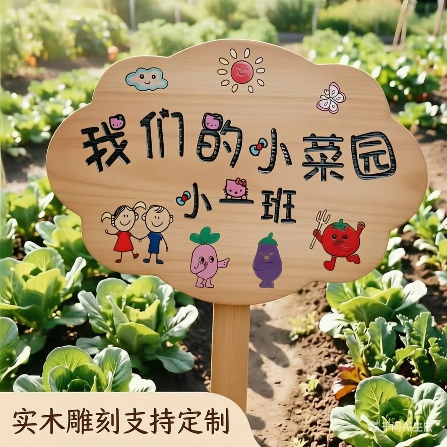 网红实木牌定制刻字户外花园菜园插地牌幼儿园学校菜园种植区立牌图片