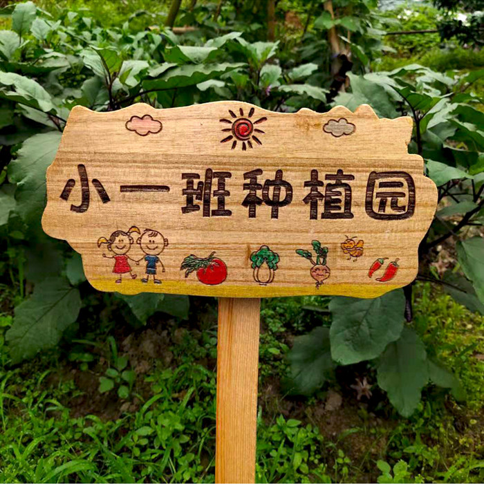实木防水木牌定制 学校种植园插地牌 幼儿园菜地区域牌花园装饰牌图片