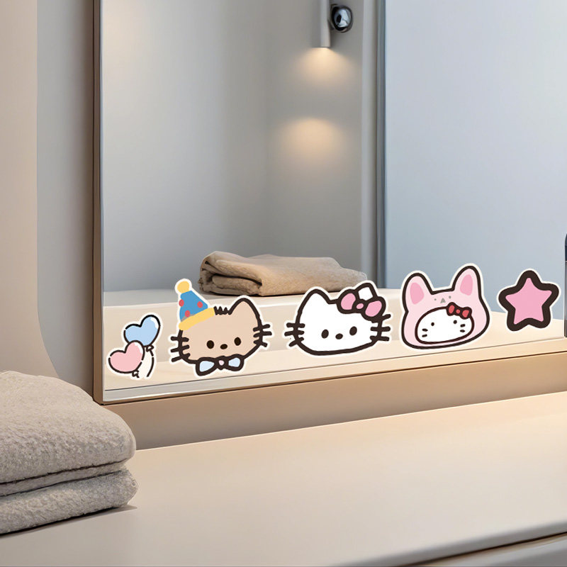 HELLOKITTY浴室镜子贴纸自粘卫生间遮挡神器装饰小图案高级感玻璃