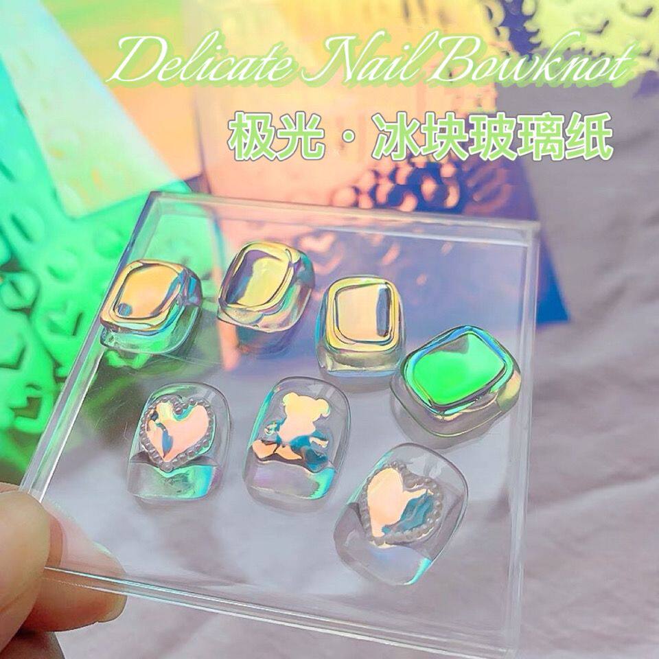 冰块玻璃纸美甲新款网红爆款极光自带形状防水多色显白指甲装饰品