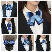 领花女职业银行领结头花套装 建行移动衬衣员工行农商领饰蓝色配饰