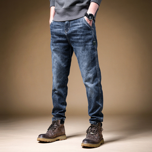2025秋冬美式复古高弹力牛仔裤男加绒加厚冬季宽松小直筒休闲裤子