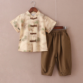 宝宝复古长亭刺绣唐装 儿童中国风套装 国学演出服 薄款 男童汉服夏季