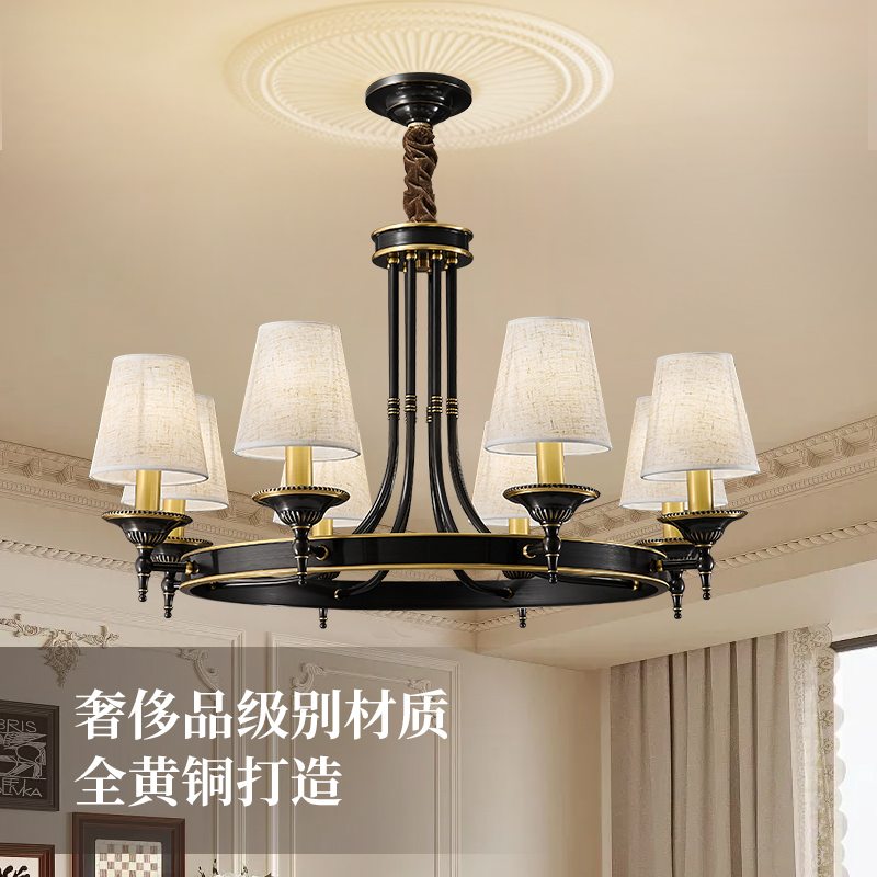 美式复古客厅吊灯全铜大气别墅