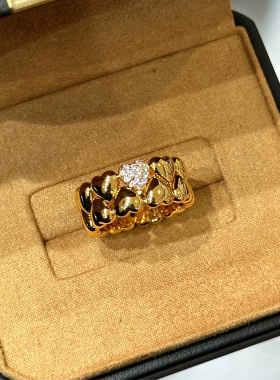 爱心镶钻中古Vintage戒指女生叠戴食指戒小众设计轻奢高级感925银