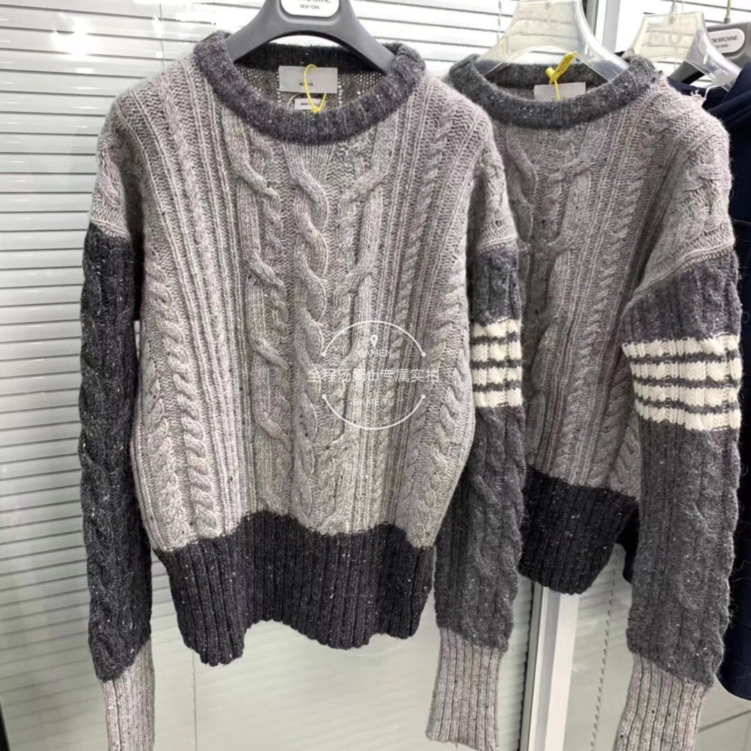 thombraden粗针圆领毛衣男女同款男士修身百搭雪花套头羊毛针织衫