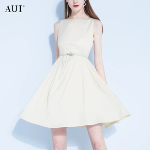 2023新款 AUI纯色名媛气质无袖 连衣裙女夏季 欧美风设计感小众裙子