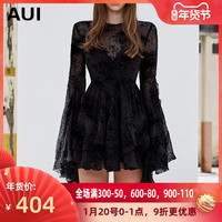 欧洲站小黑裙女2020年春装新款欧美风女装裙子欧货黑色雪纺连衣裙