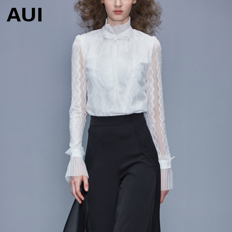 AUI小衫2021新款女装衬衫内搭上衣女白色欧货时尚洋气蕾丝打底衫