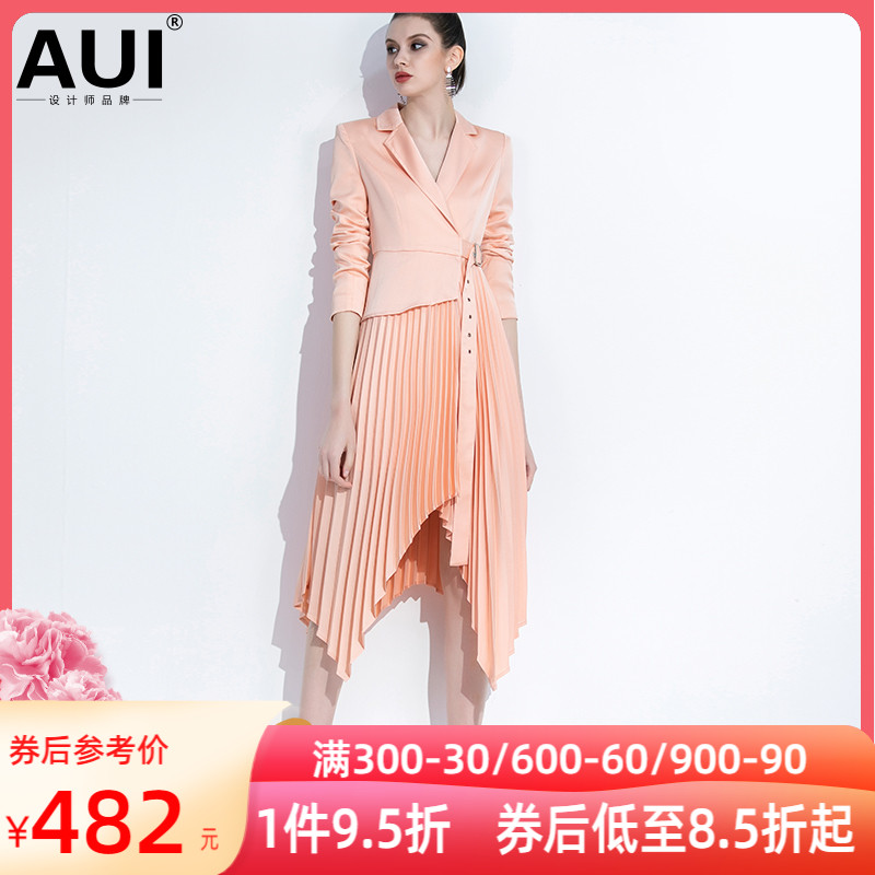 aui欧洲站2022新款欧美风女装西装长袖百褶裙欧货时尚气质连衣裙