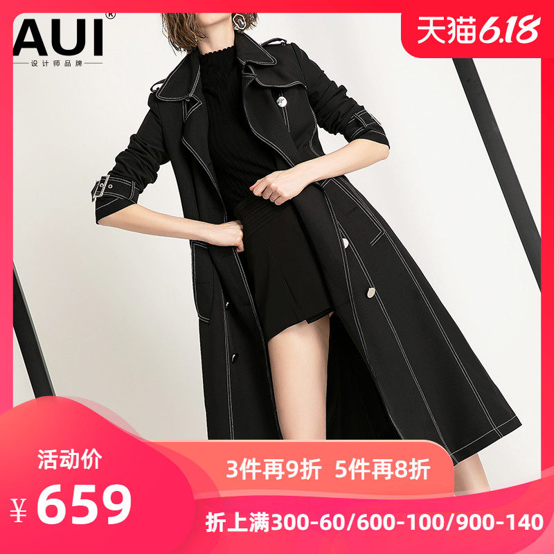 欧洲站黑色气质风衣外套女长款2019秋冬新款欧美风女装欧货大衣潮