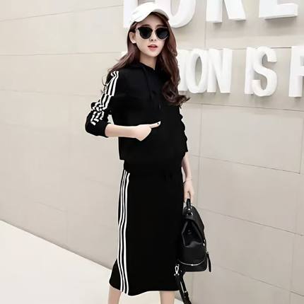 1688阿里巴巴外贸女装出口秋冬季时尚休闲显瘦过膝连衣裙两件套装