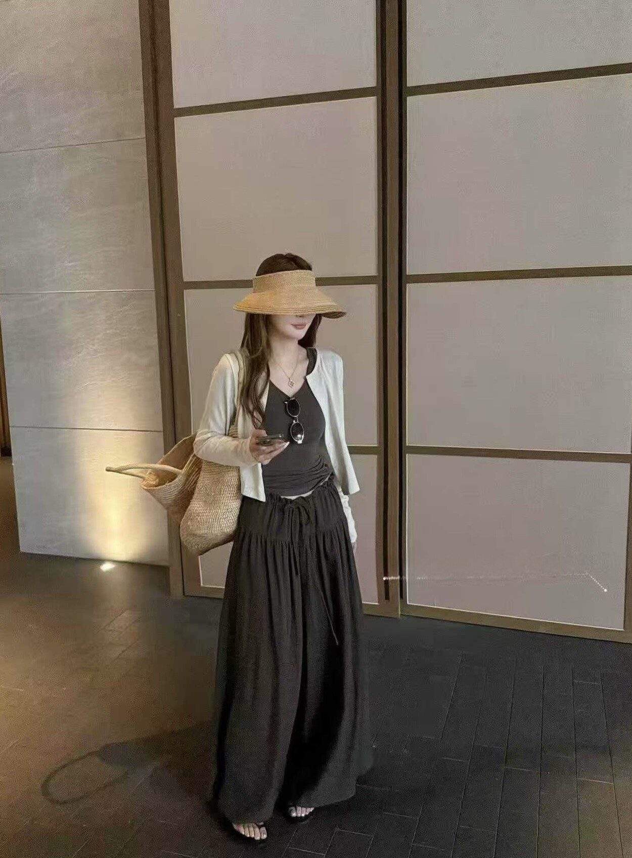 慵懒风防晒开衫三件套女2026夏季新款吊带背心休闲高腰阔腿裤套装