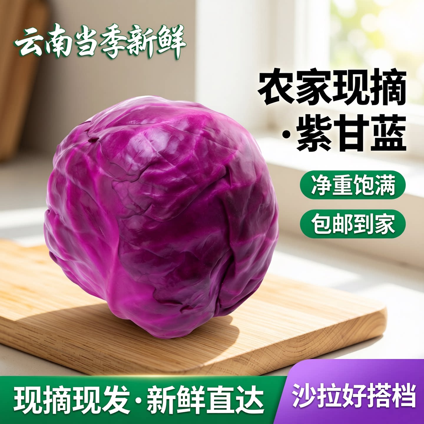 云南新鲜蔬菜紫甘蓝净重当季农家卷紫包菜沙拉椰菜卷心菜现摘包邮