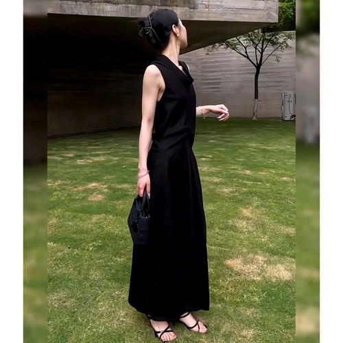 轻职风女神范法式荡领高智感连衣裙女26年夏季流行掐腰显瘦长裙子