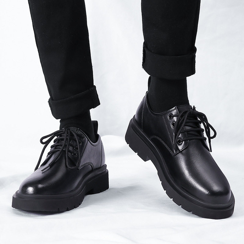 皮鞋男款新款休闲真皮圆头正装商务鞋黑色男士结婚新郎鞋