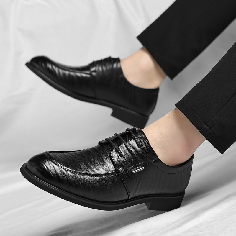 温州男鞋港风手抓纹商务正装皮鞋男士通勤办公鞋潮流百搭